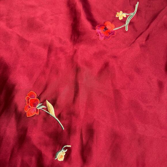 Satin and Beaux Red Satin Embroidered Nightgown Sleep Dress Medium Floral Y2K - Picture 6 of 8